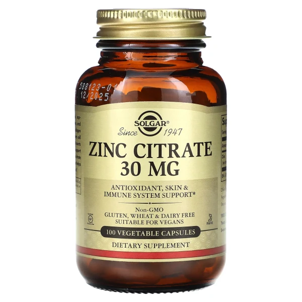 Цинк цитрат Solgar (Zinc Citrate) 30 мг 100 капсул