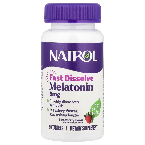 Natrol, мелатонін, швидкорозчинний, полуниця, 5 мг, 90 таблеток