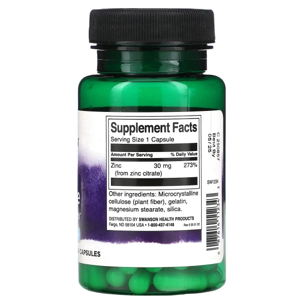 Цитрат цинку Swanson (Zinc Citrate) 30 мг 60 капсул