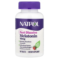 Natrol, мелатонін, швидкорозчинний, максимальна ефективність, полуниця, 10 мг, 100 таблеток
