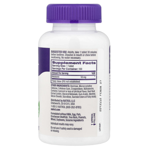 Natrol, мелатонін, швидкорозчинний, максимальна ефективність, полуниця, 10 мг, 100 таблеток