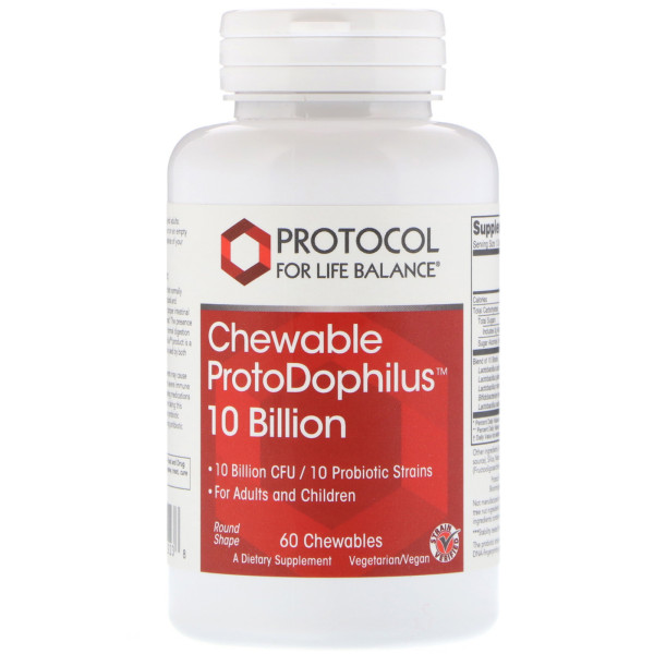 Пробіотик дофілус, ProtoDophilus, Protocol for Life Balance, 10 млрд, 60 жувальних таблеток