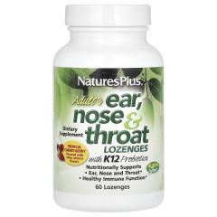 Пастилки для вух горла та носа для дорослих NaturesPlus (Adult Ear Throat &amp; Nose) 60 пастилок зі смаком натуральної тропічної вишні