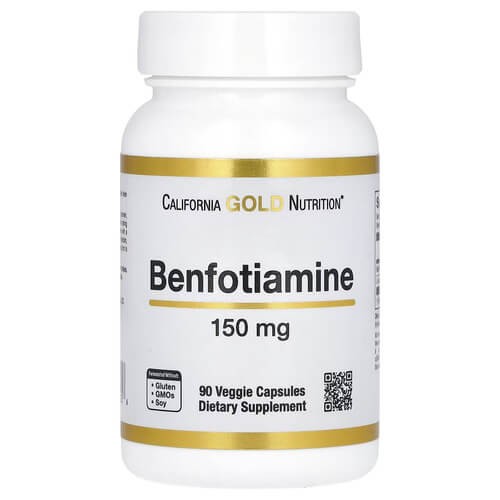 Бенфотиамин с L-лейцином 150 мг California Gold Nutrition (Benfotiamine with L-Leucine) 90 растительных капсул