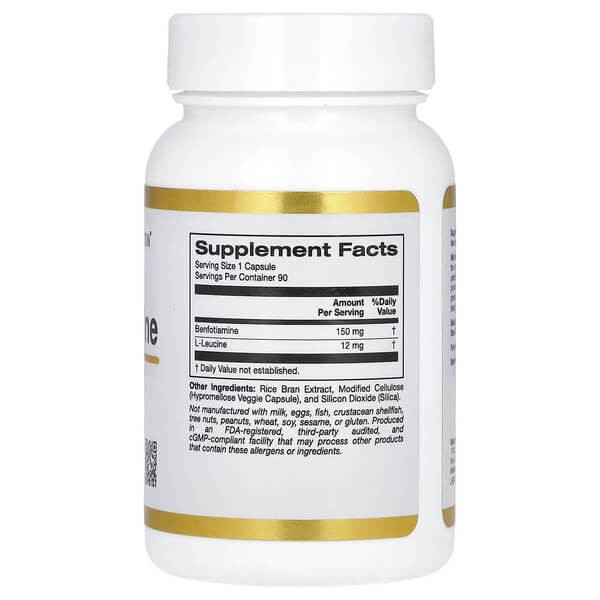 Бенфотиамин с L-лейцином 150 мг California Gold Nutrition (Benfotiamine with L-Leucine) 90 растительных капсул