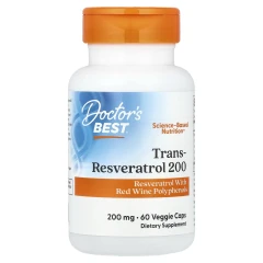 Транс-ресвератрол із екстрактом ResVinol Doctor's Best (Trans-Resveratrol with Resvinol) 200 мг 60 капсул