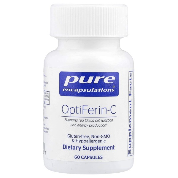 Железо Pure Encapsulations (OptiFerin-C) 60 капсул для поддержания здоровой кожи, абсорбции и общего здоровья иммунной системы