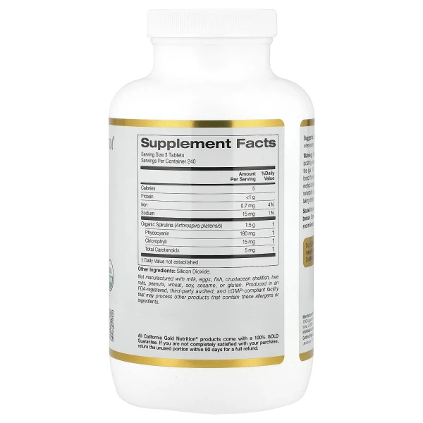 California Gold Nutrition, органічна спіруліна з фікоціаніном, хлорофілом і каротиноїдами, 720 таблеток (500 мг у таблетці)