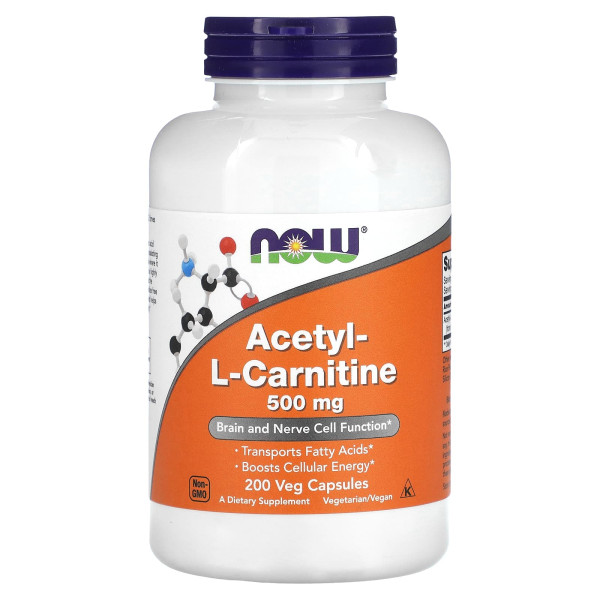 Ацетил-L-карнітин NOW Foods (Acetyl-L-Carnitine) 500 мг 200 вегетаріанських капсул