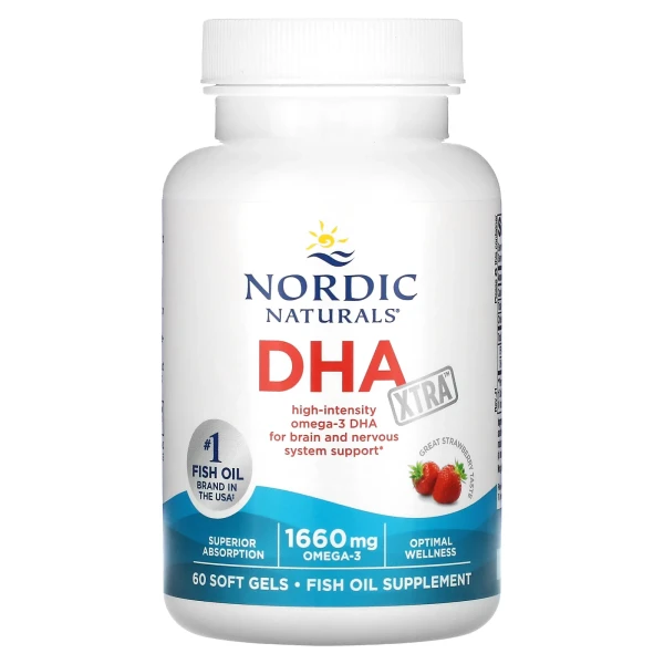 Риб'ячий жир екстра Nordic Naturals (DHA Xtra) 1000 мг 60 капсул зі смаком полуниці