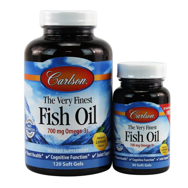 Риб'ячий жир Carlson (The Very Finest Fish Oil) 700 мг 120 + 30 гелевих капсул зі смаком лимона