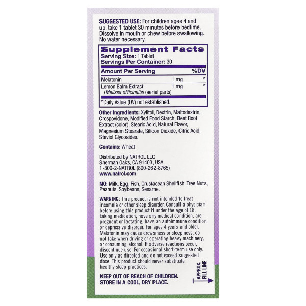 Natrol, мелатонін, швидкорозчинний, для дітей від 4 років, зі смаком полуниці, 30 таблеток