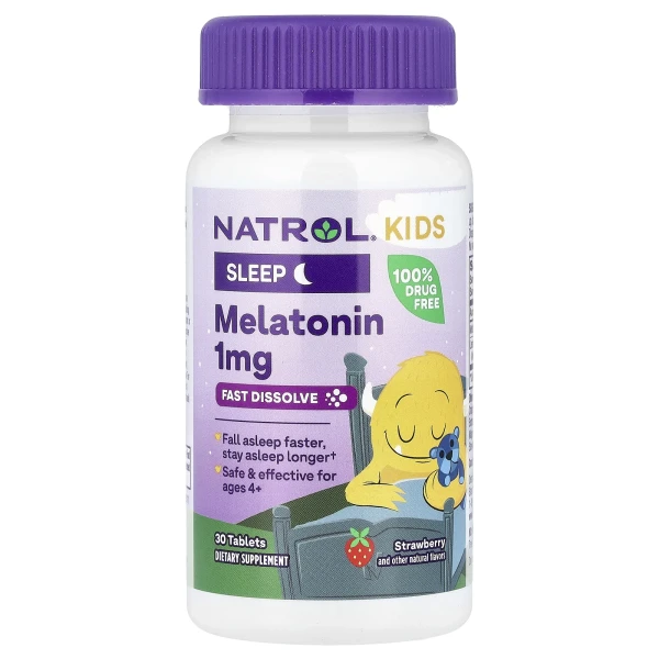 Natrol, мелатонін, швидкорозчинний, для дітей від 4 років, зі смаком полуниці, 30 таблеток