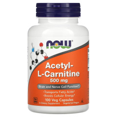 Ацетил-L-карнітин NOW Foods (Acetyl-L-Carnitine) 500 мг 100 вегетаріанських капсул