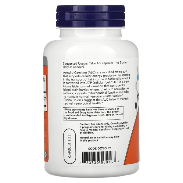 Ацетил-L-карнітин NOW Foods (Acetyl-L-Carnitine) 500 мг 100 вегетаріанських капсул
