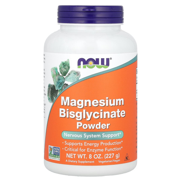 Магній бісгліцинат Now Foods (Magnesium Bisglycinate) 250 мг 227 г порошку