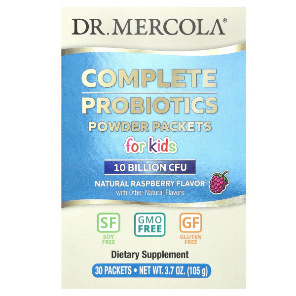 Пробіотики для дітей Dr. Mercola (Complete Probiotics Powder Packets for Kids) 10 млрд КУО 30 пакетиків зі смаком малини