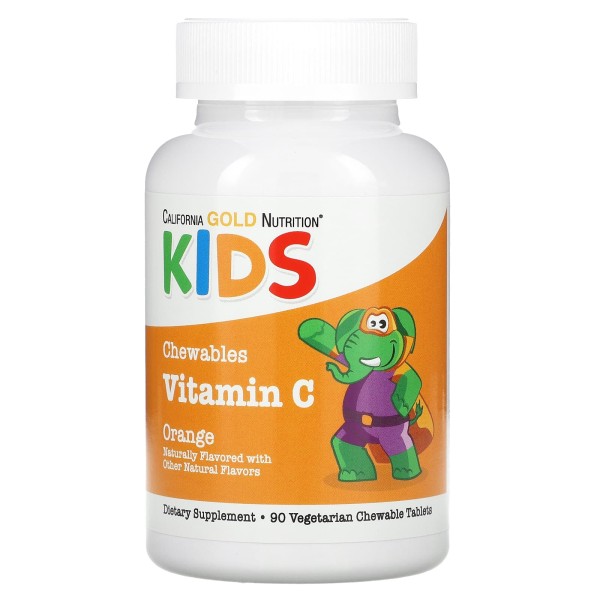 Жевательный витамин C для детей California Gold Nutrition (Kids Chewable Vitamin C) 90 вегетарианских таблеток с комплексом биофлавоноидов со вкусом апельсина