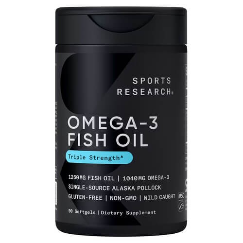 Омега-3 рыбий жир тройной концентрации Sports Research (Omega-3 Fish Oil Triple Strength) 90 жидких капсул