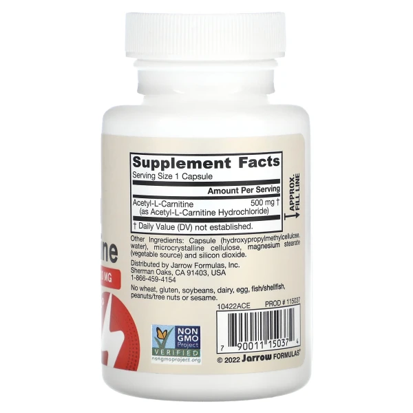 Ацетил-L-карнітин Jarrow Formulas (Acetyl-L-Carnitine) 500 мг 60 рослинних капсул
