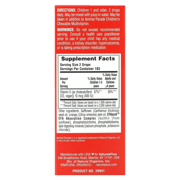 Вітамін Д3 у краплях Nature's Plus (Vitamin D3 drops) 400 МО 10 мл з апельсиновим смаком