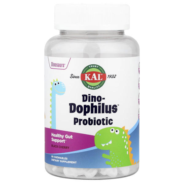 Пробіотики для дітей KAL (Dino-Dophilus) 2 млрд КУО 60 жувальних цукерок зі смаком чорної вишні