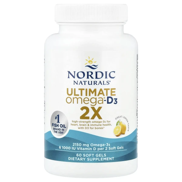 Риб'ячий жир з вітаміном D Nordic Naturals (Ultimate Omega 2X) 2150 мг/1000 МО 60 капсул зі смаком лимона