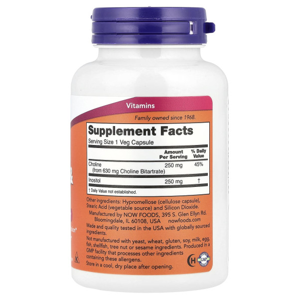 Холін з інозитолом Now Foods (Choline&Inositol) 250 мг/250 мг 100 капсул