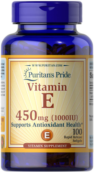 Вітамін Е, Vitamin E, Puritan's Pride, 450 мг (1000 МО), 100 капсул