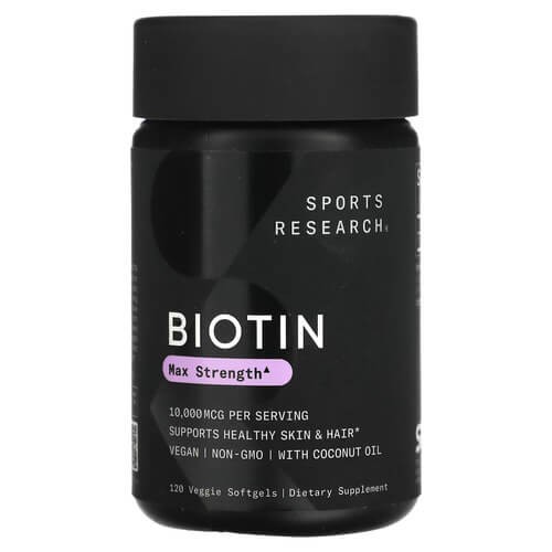 Биотин 10,000 мкг Sports Research (Biotin Max Strength) 120 жидких капсул