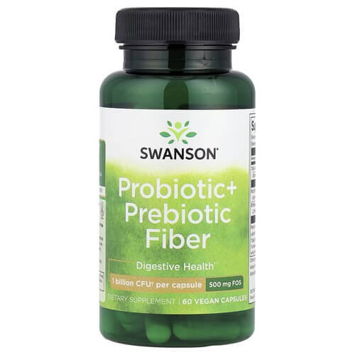 Пробіотики з пребіотиками Swanson (Probiotic+ Prebiotic Fiber) 60 рослинних капсул
