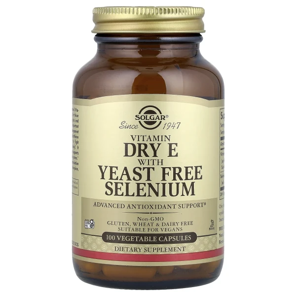 Витамин E сухой с селеном без дрожжей Solgar (Vitamin E with Selenium) 335 мг150 мкг 100 капсул