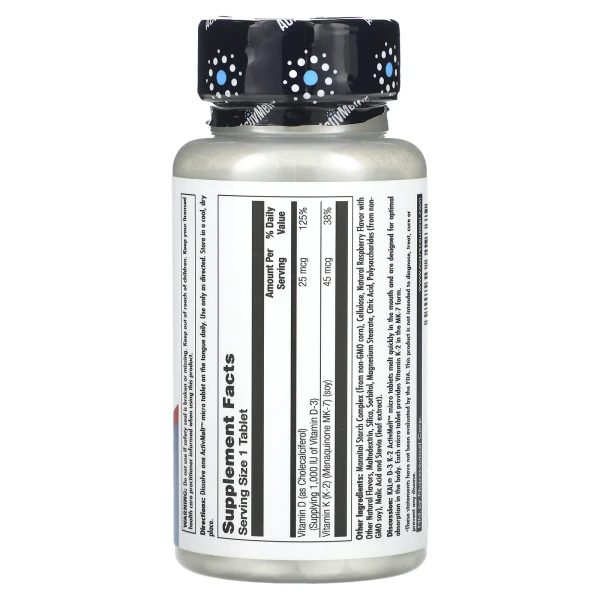 Вітаміни Д3 та K2 (Vitamin D-3 K-2) 1000 МО/45 мкг 60 таблеток зі смаком червоної малини