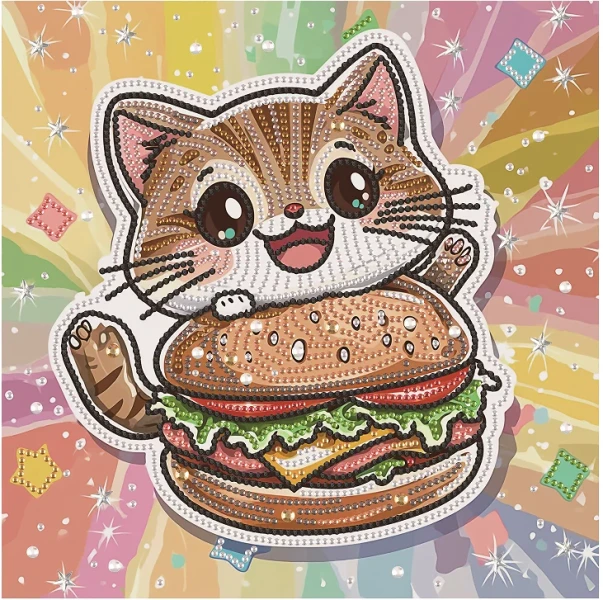 Алмазна мозаїка Кошеня з гамбургером 25x25 Brushme