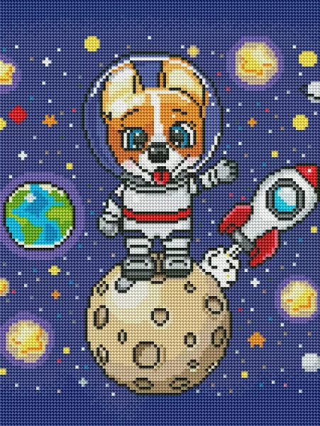 Алмазная мозаика Корги в космосе 30x40 Brushme