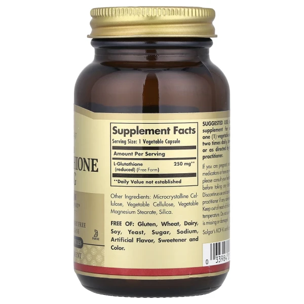 Відновлений L-глутатіон Solgar (L-Glutathione Reduced) 250 мг 60 вегетаріанських капсул