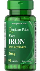 Железо Puritan's Pride (Easy Iron Glycinate) 28 мг 90 гелевых капсул