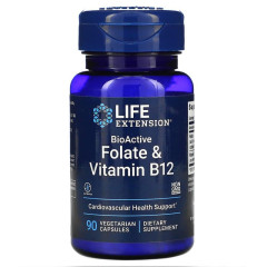 Фолієва кислота і В12, Folate &amp; Vitamin B12, Life Extension, 90 капсул