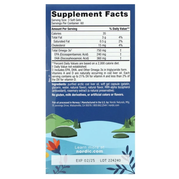 Жир із печінки тріски Nordic Naturals (Arctic Cod Liver Oil) 180 капсул зі смаком лимона