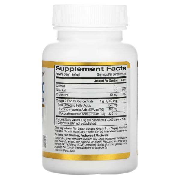 Омега-3 1000 мг Калифорния Gold Nutrition (Omega 800 80% EPA/DHA) 30 капсул