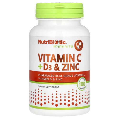 Витамин С+D3 и цинк NutriBiotic (Vitamin C+D3&Zinc) 100 капсул