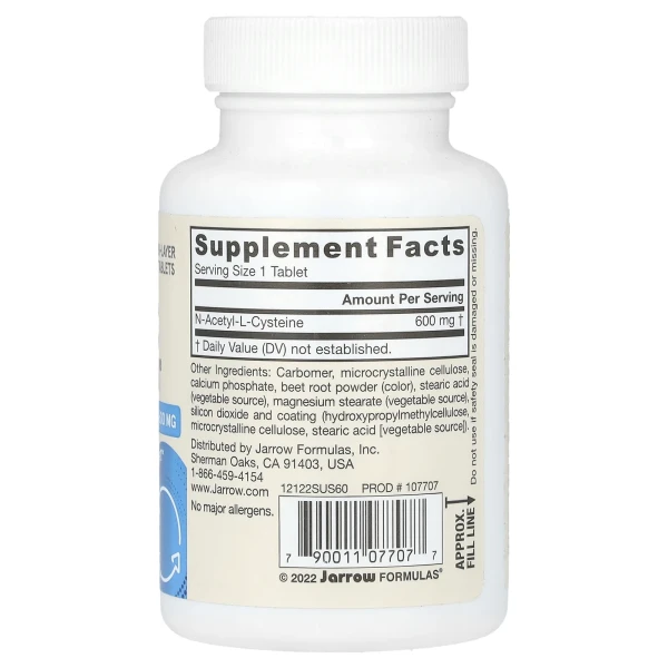 Jarrow Formulas, веганський комплекс NAC, 600 мг, 60 таблеток