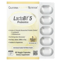California Gold Nutrition, LactoBif® 5, пробіотики, 5 млрд КУО, 60 вегетаріанських капсул