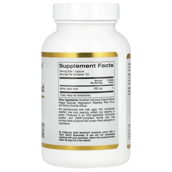 Альфа-липоевая кислота California Gold Nutrition (Alpha Lipoic Acid) 600 мг 120 капсул