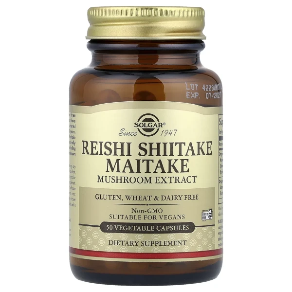 Лечебные грибы рейши, шиитаке и майтаке Solgar (Reishi Shiitake Maitake) 50 капсул