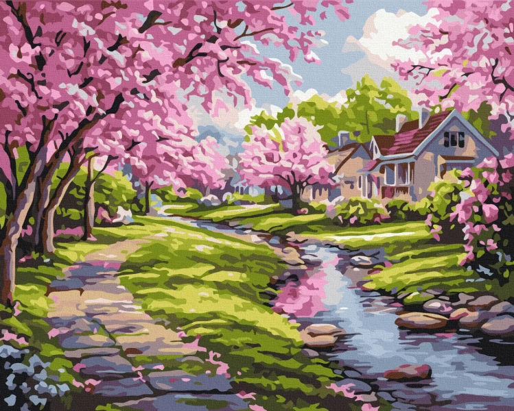 Картина за номерами Сакура біля дому  Brushme 40x50