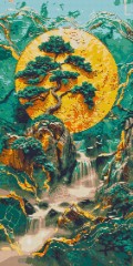 Алмазна мозаїка Гірський водоспад  40 х 80 Орігамі