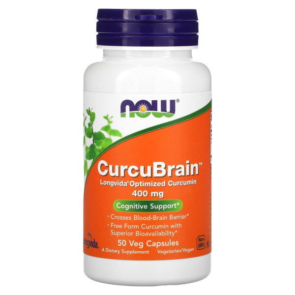 NOW Foods, CurcuBrain, добавка для підтримки когнітивних функцій, 400 мг, 50 вегетаріанських капсул