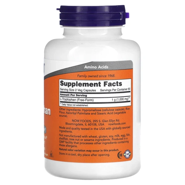 L-триптофан NOW Foods (L-Tryptophan) 500 мг 120 веганських капсул