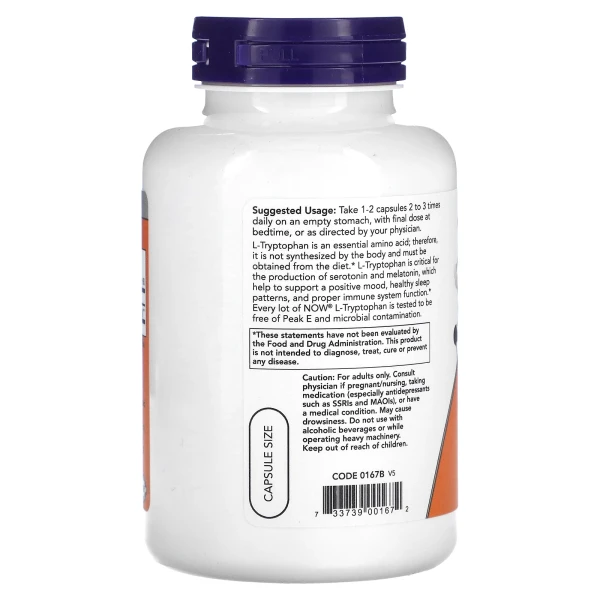 L-триптофан NOW Foods (L-Tryptophan) 500 мг 120 веганських капсул